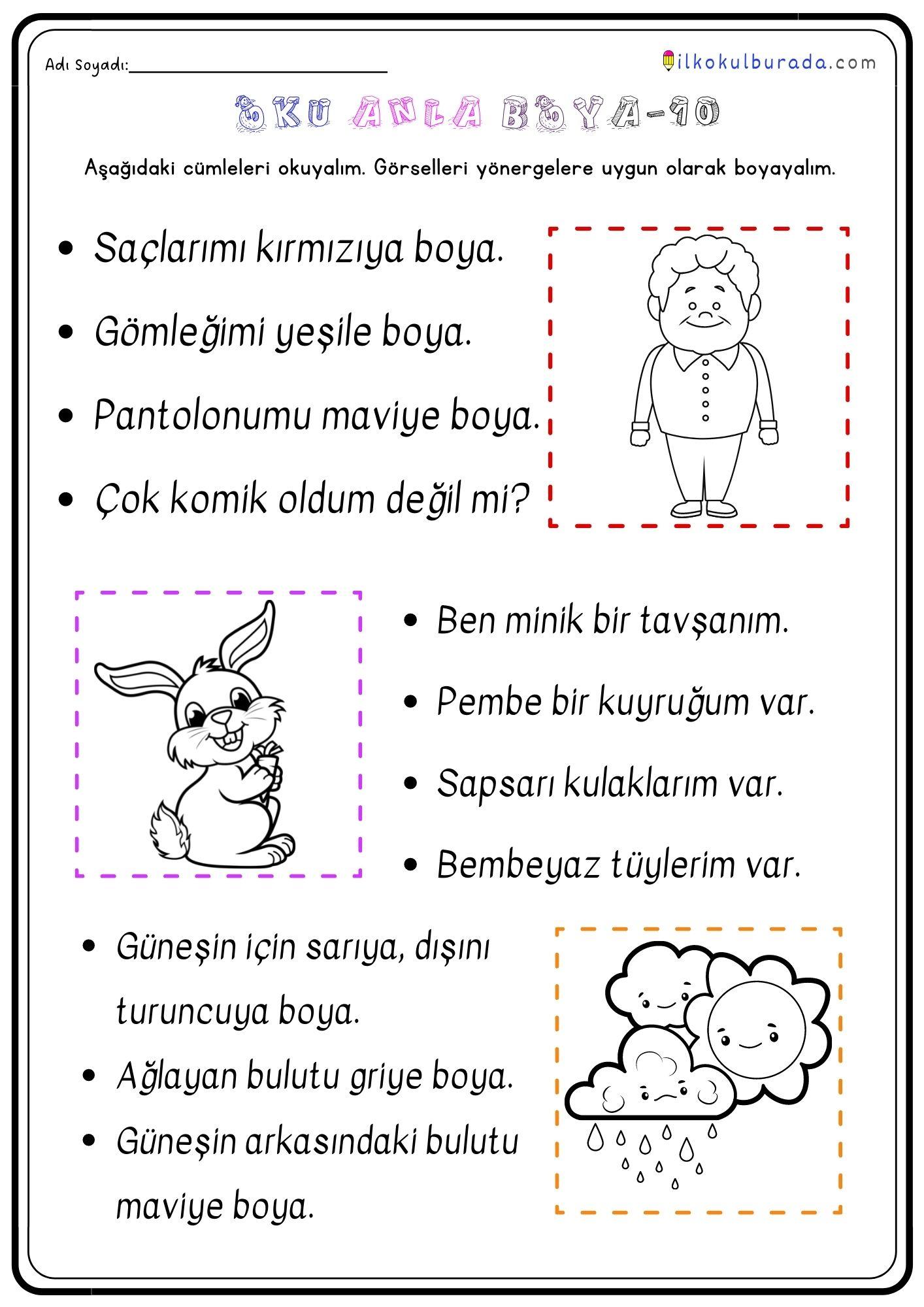 Oku Anla Boya - 1.Sınıf Oku ve Renklendir Etkinlikleri- 10