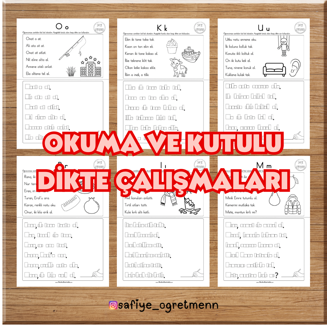 1. Sınıf O, K, U, R, I, M Harfleri - Cümle Okuma ve Kutulu Dikte Çalışması