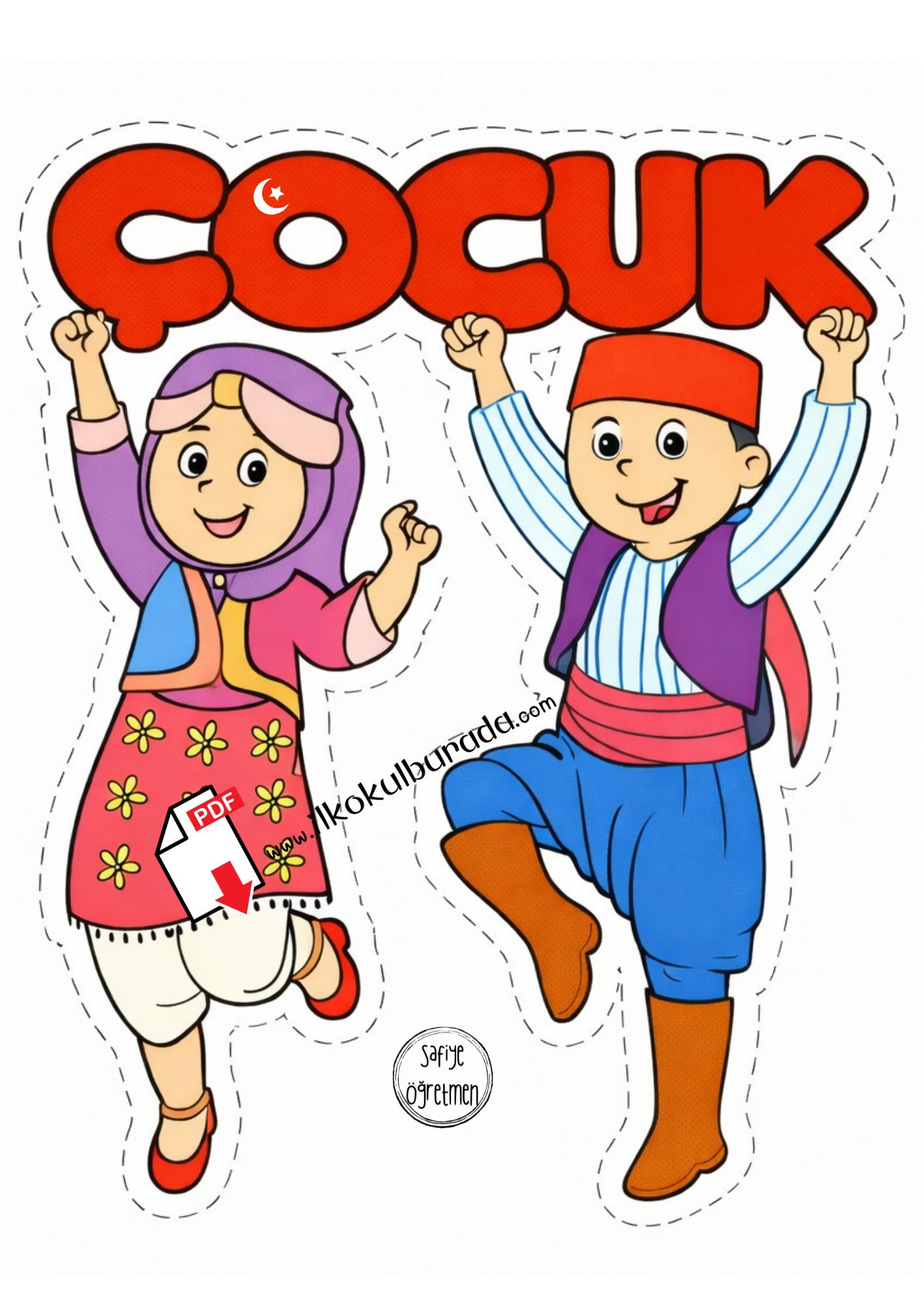 23 Nisan- Ellerinde ÇOCUK Kelimesini Tutan Çocuklar -Renkli Büyük Boy