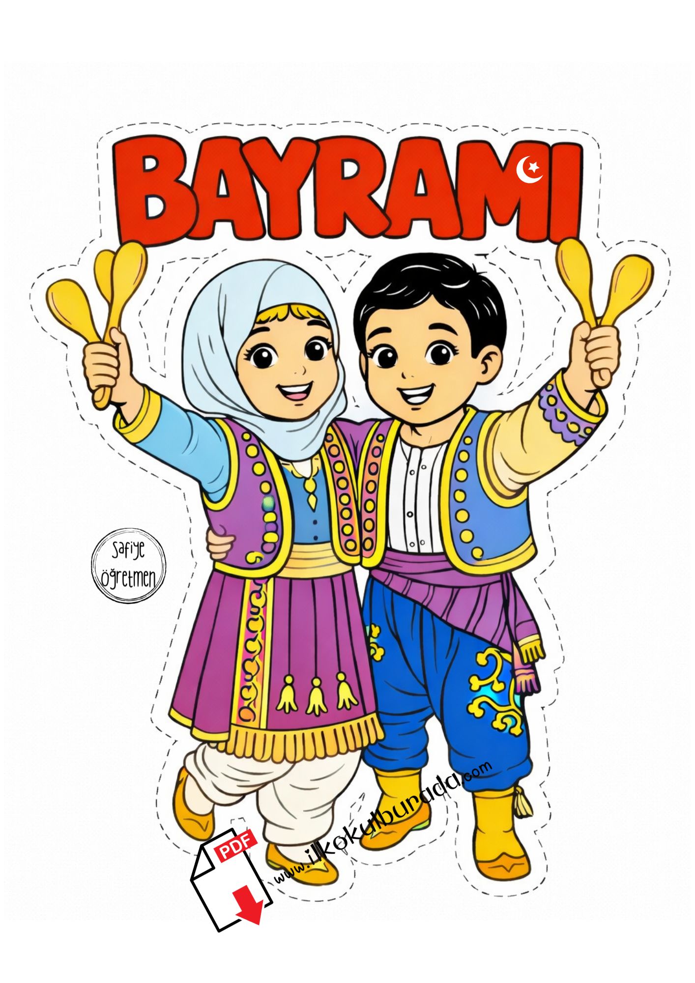 23 -Nisan Ellerinde BAYRAMI Kelimesini Tutan Çocuklar -Renkli Büyük Boy