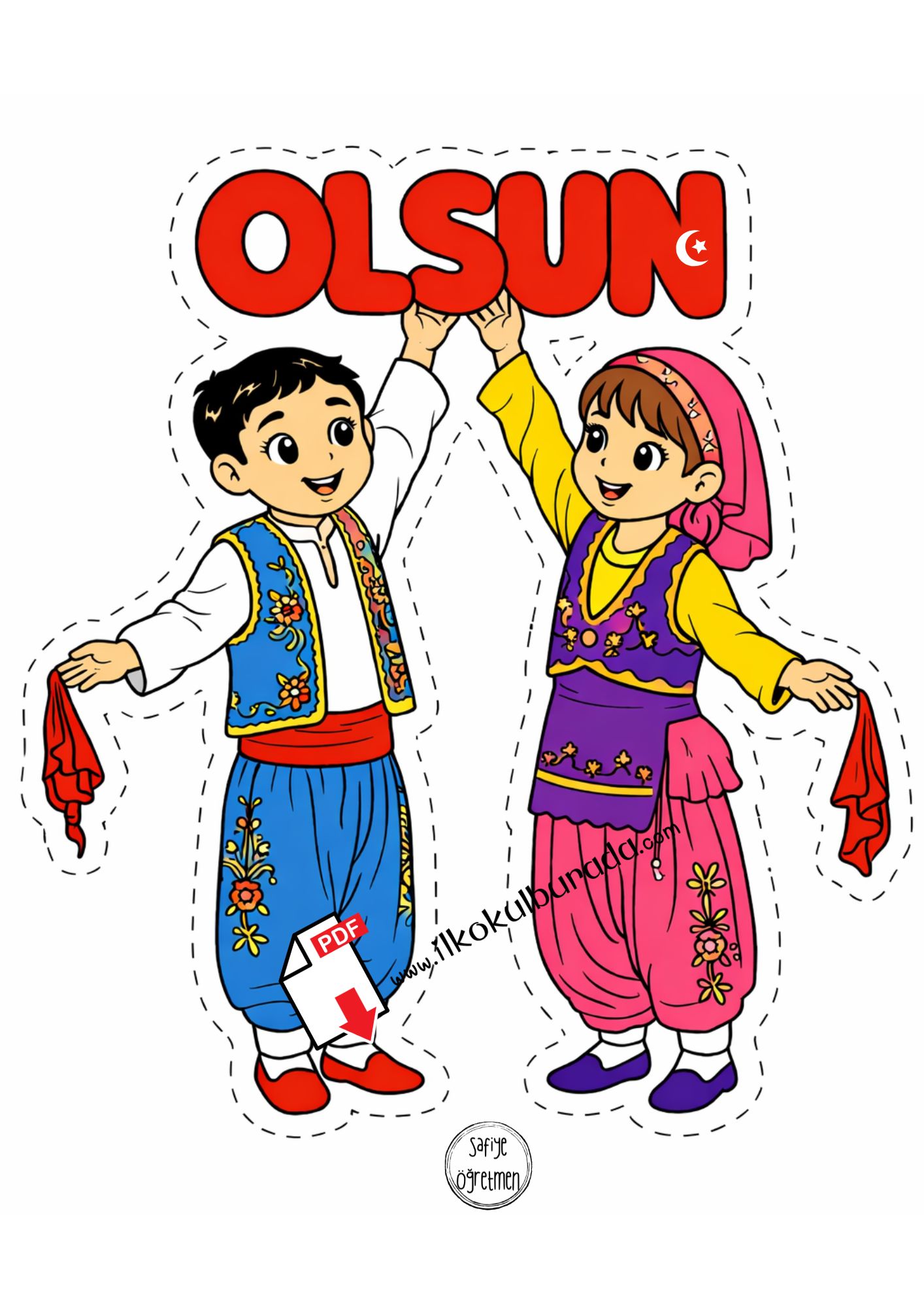 23 Nisan- Ellerinde OLSUN Kelimesini Tutan Çocuklar- Renkli Büyük Boy