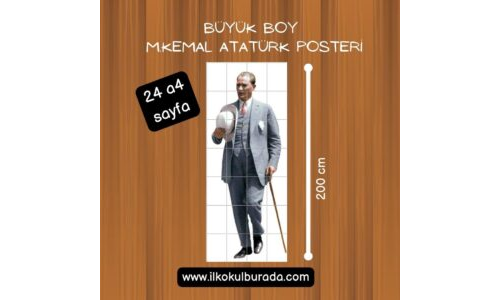 2 Metre Uzunluğunda Atatürk Posteri-24 a4 Sayfa Parçayı Birleştir