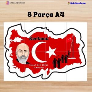 8 Adet a4 -Türkiye Haritası-12 Mart İstiklal Marşının Kabülü Pano Çalışması